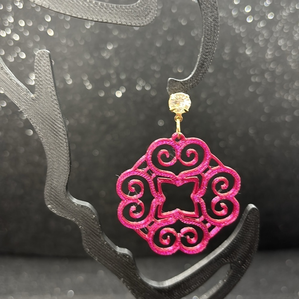 Gold and Burgundy Color Shift, Filigree Earrings - Picture 5 of 7